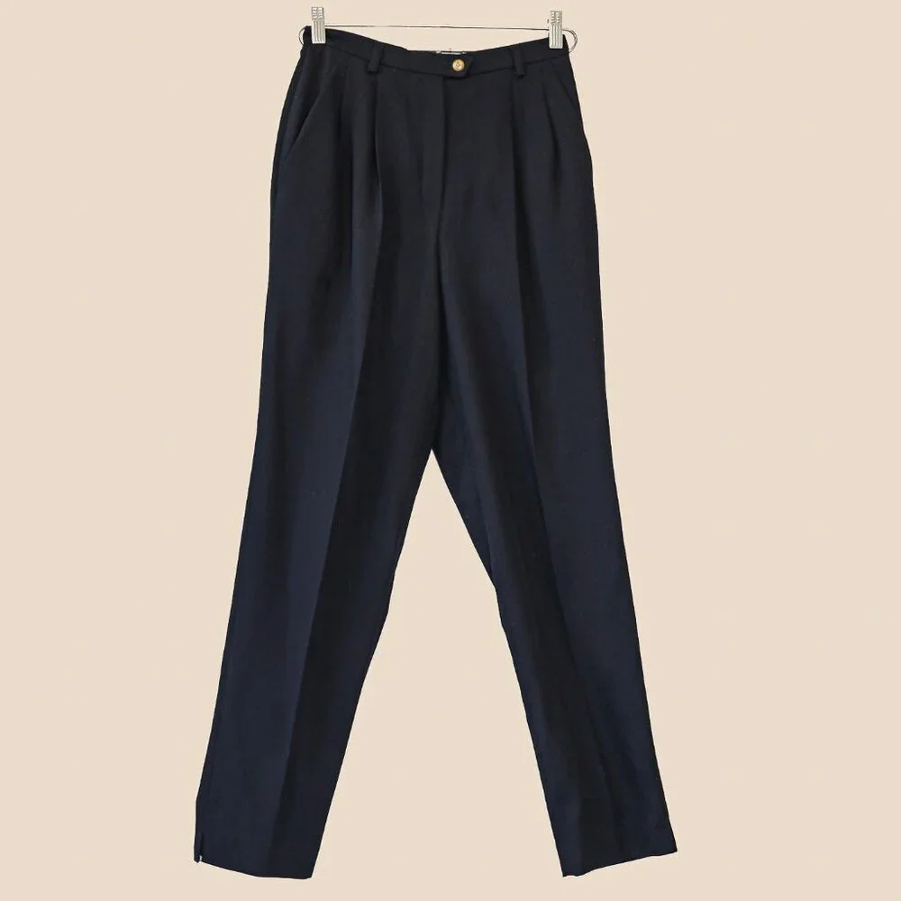 Vintage Navy Blue High Waisted‎ Trousers Size Medium Dressy Fall Holiday Pants
